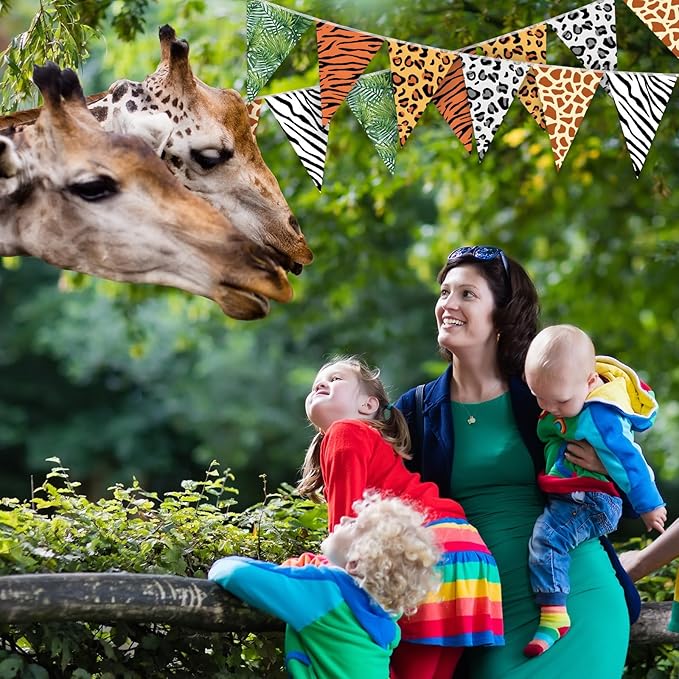5 Pcs Jungle Zoo Animal Print Decoration Safari Birthday Banner Wild
