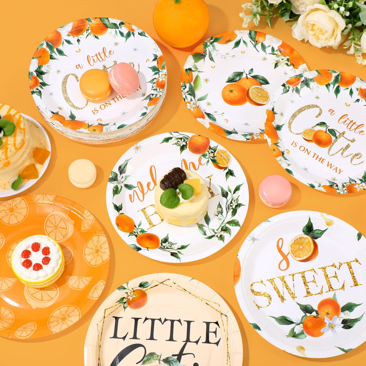 Funnymoom 60 Pcs 7 Inch Little Cutie Paper Plates Orange Baby Shower