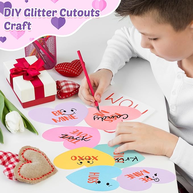 Valentine's Day Conversation Heart Glitter Cutouts 100Pcs Valentine