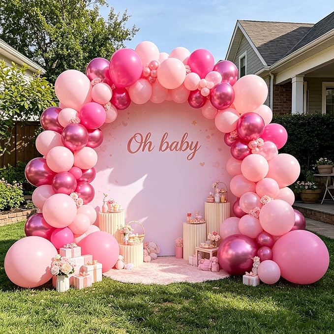 CVPARTON Pink Balloons Set, 55 PCS Metallic Pink Balloons, Baby Pink,