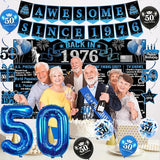 50th Birthday Decorations for Men Black Blue Back in 1976 Poster