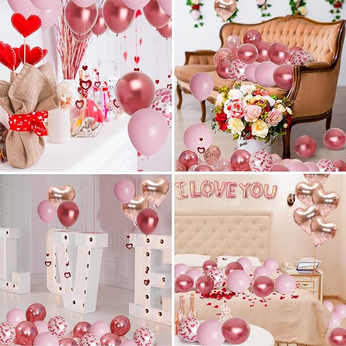 Valentine's Day Balloons Kit with Rose Gold Pink Heart I Love You
