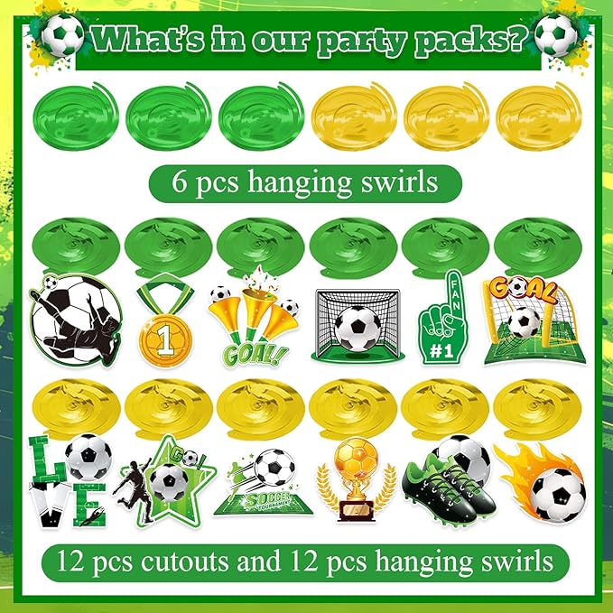 Soccer Hanging Swirls - 30 Pcs Soccer Party Decorations Ceiling