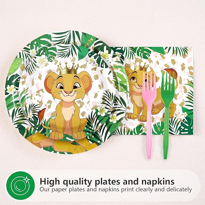96Pcs Lion Baby Shower Party Decorations Jungle Safari Lion Plates