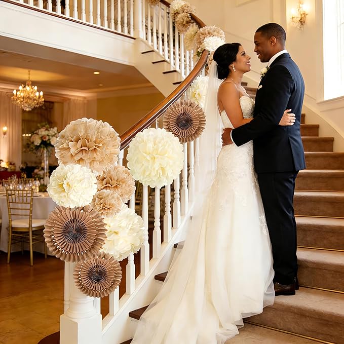 PAPER JAZZ 15 Pcs Wedding Decoration Vintage Beige Pompoms Decoration