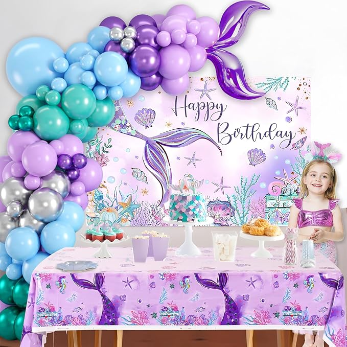 Mermaid Birthday Party Decorations 105pcs Purple Mermaid Birthday