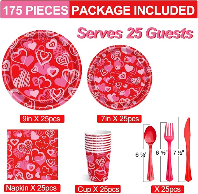 Valentine's Day Party Supplies Pink Red Heart Love Paper Plates