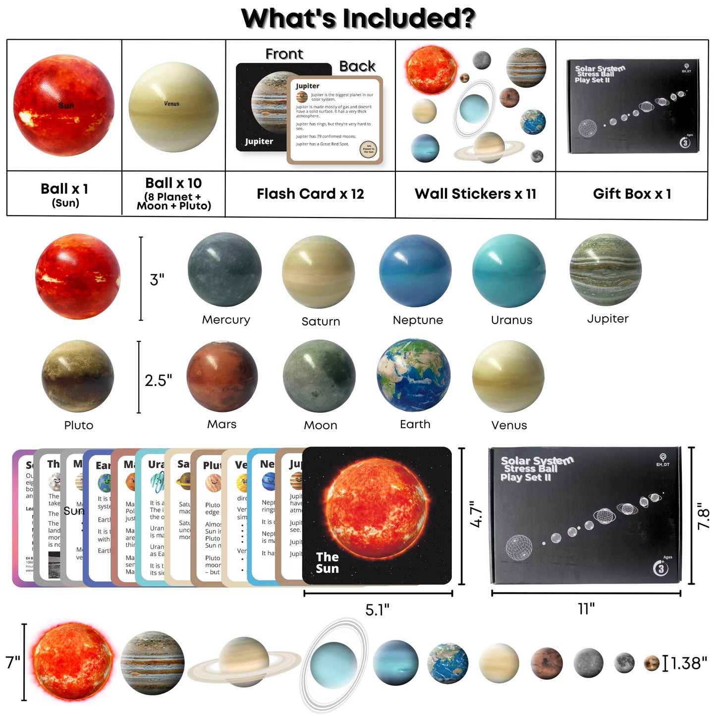 Space Balls Flashcards & Wall Stickers, Planet Toys For Kid 8-10,