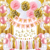 Pink and Gold Birthday Party Decorations for Women with Happy
