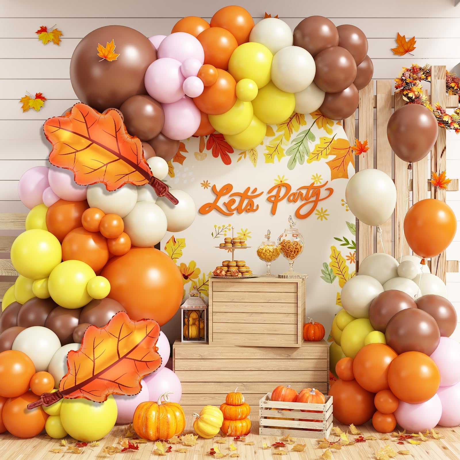 Fall Pink Balloons Garland Arch Kit, Orange Brown White Pink Yellow