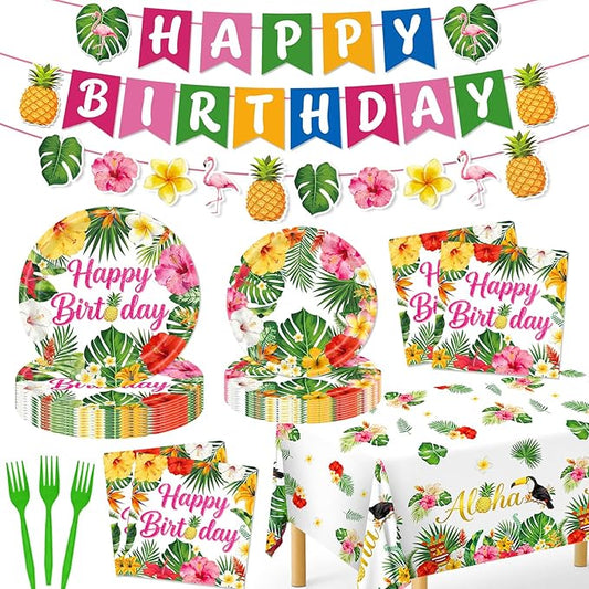 Hawaiian Birthday Party Decorations 99Pcs Aloha Party Plates Serve