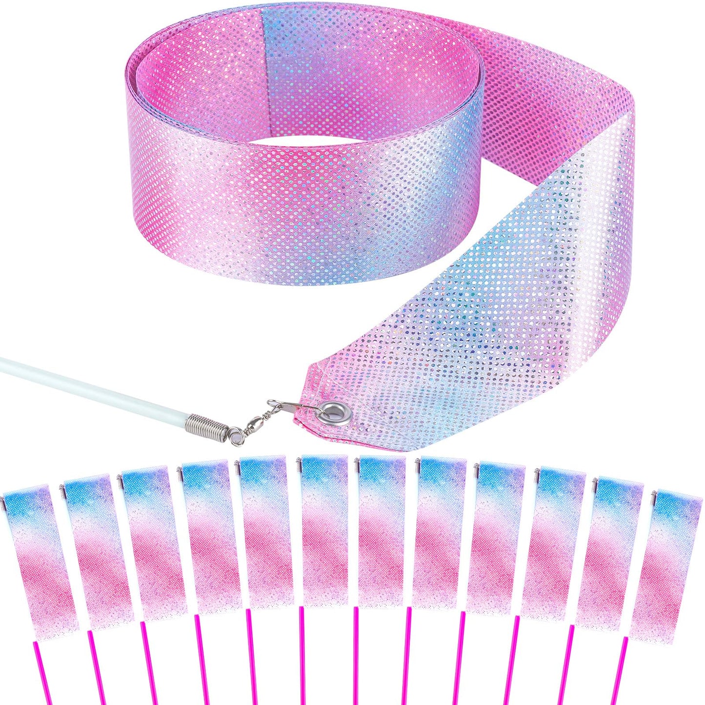 HiUnicorn 14PCS Sparkling Dance Ribbon for Kids Girls Princess Mermaid