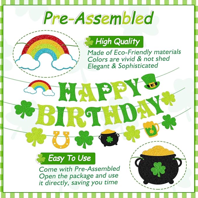St Patrick's Day Birthday Party Decorations Shamrock Birthday Banner