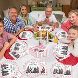 96PCS Merry Christmas Tree Party Plates and Napkins Pink Gingham