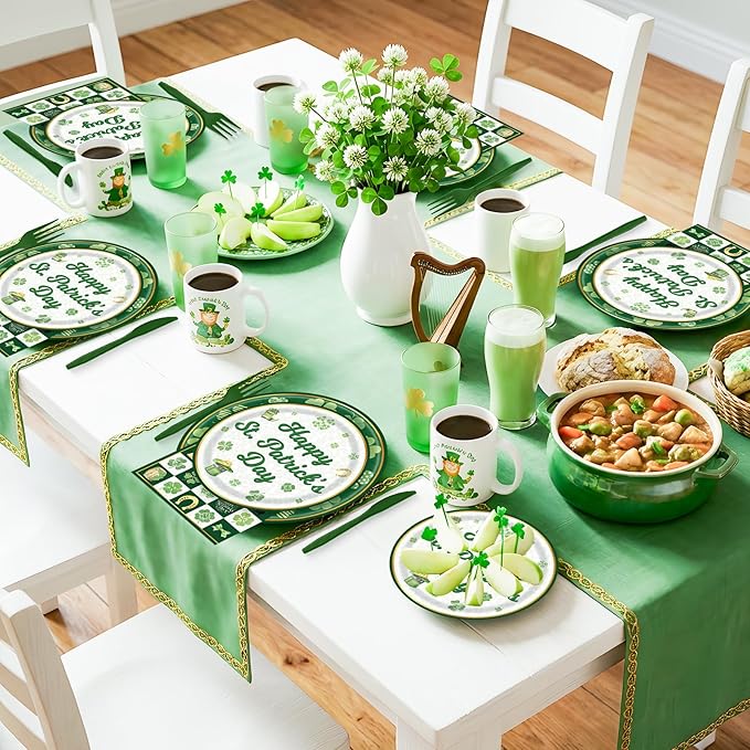 102 Pcs St Patrick's Day Paper Plates and Napkins Green Shamrock