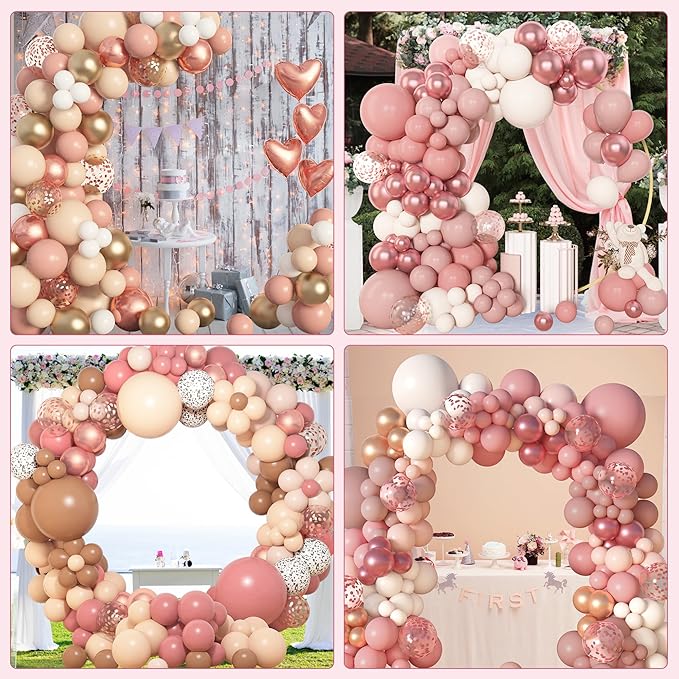 Amandir 153pcs Dusty Pink Balloon Garland Arch Kit, Different Sizes