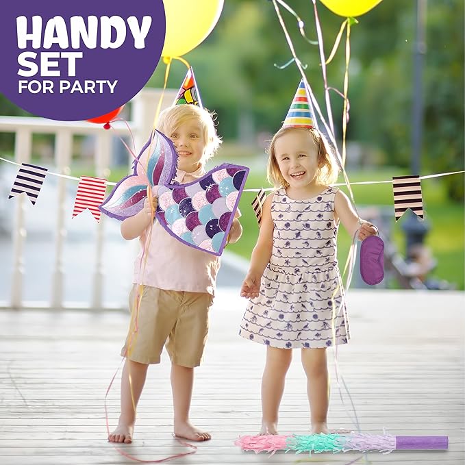 Mermaid Tail Pinatas Bundle with a Blindfold and a Bat 16.5 x 12 x 4