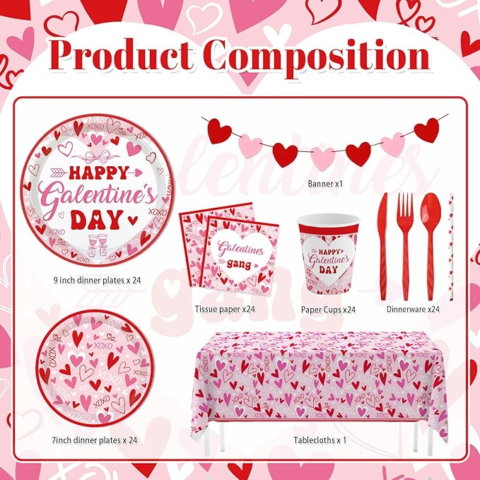 194 Pcs Galentines Day Party Plates Set Happy Galentine's Day