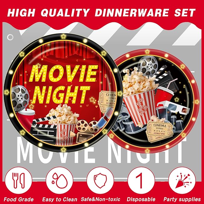 140pcs Movie Night Supplies Now Showing Convenient Paper Tableware
