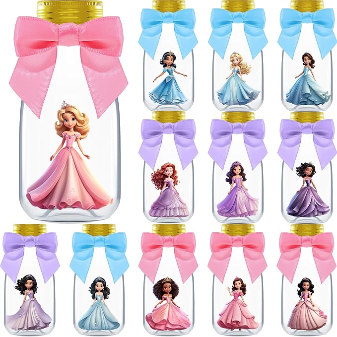 Small 12 Pack Princess Party Favors DIY Candy Jars with Ribbons and