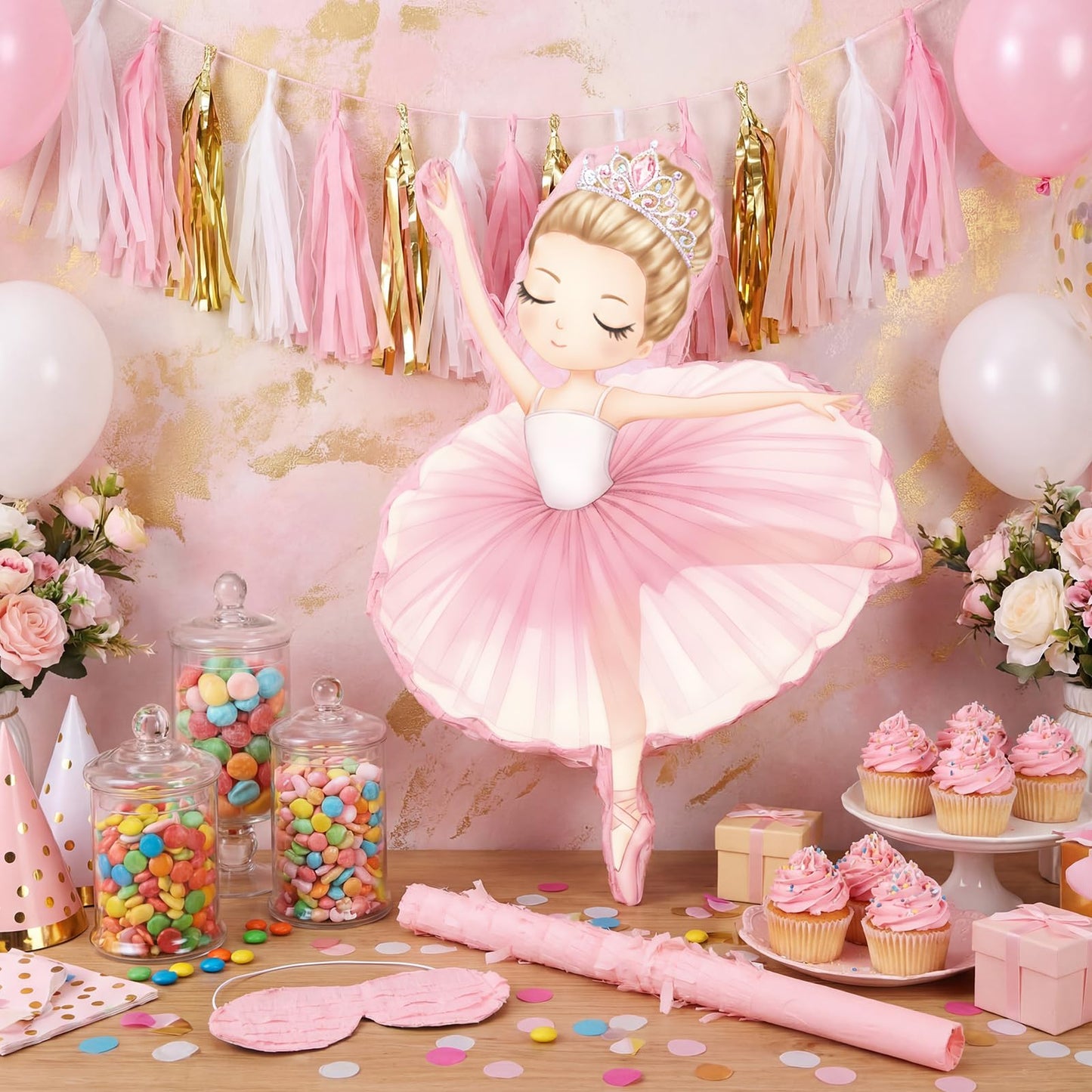 Threan Princess Piñata Fairy Party Decorations Pink Ballet Piñata