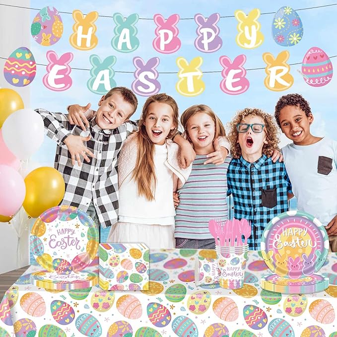 52 Pcs Easter Party Supplies Easter Party Decoration with Happy