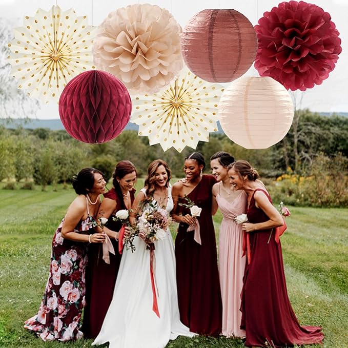 Brown Burgundy Champagne Boho Party Decorations 14pcs Rustic Wedding