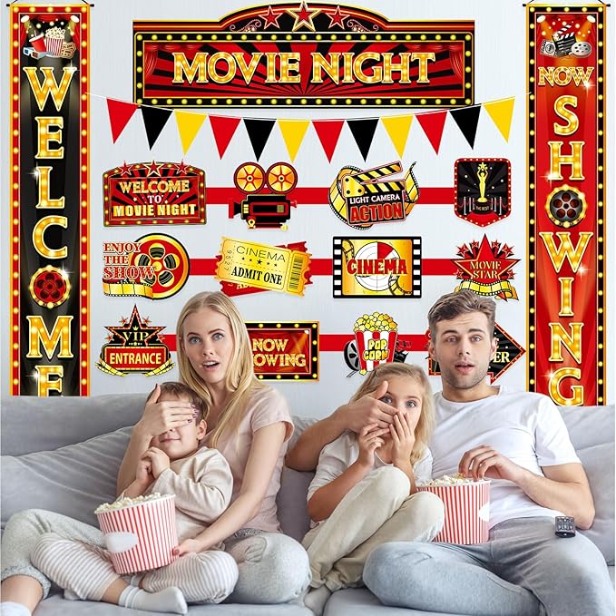 14 Pcs Movie Night Decorations Set Welcome Now Showing Door Banners