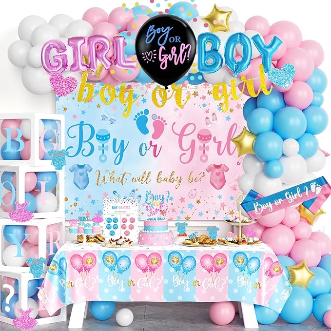 170 PCs Baby Boxes Gender Reveal Decorations Hombae Boy or Girl