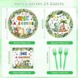 96 Pcs Oneasaurus Birthday Decorations for Boy Dinosaur 1st Birthday