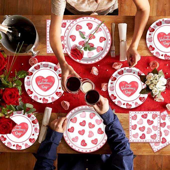 96Pcs Valentines Day Pales and Napkins Red Heart Love Valentine