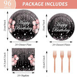 96 Pcs Black & Rose Gold Party Paper Plate and Napkins Pink Rose