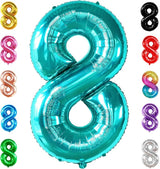 KatchOn, Giant Blue Teal Number 8 Balloons - 40 Inch || Aqua Teal
