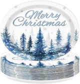 50Pcs Christmas Tree Oval Plates 10 x 12 Large Watercolor Winter