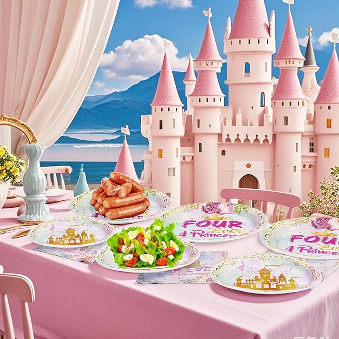 96 Pcs Princess Birthday Party Supplies 350 GSM Four Ever a Princess
