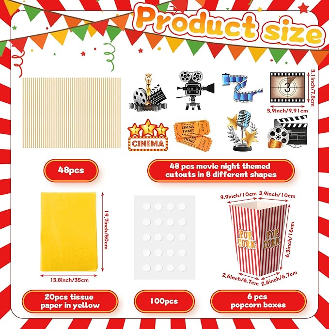 LemonRoad 6 Sets 74 Pcs Movie Night Party Centerpieces Movie Night