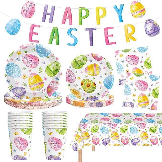 102 Pcs Easter Party Decorations Set Spring Watercolor Eggs Paper
