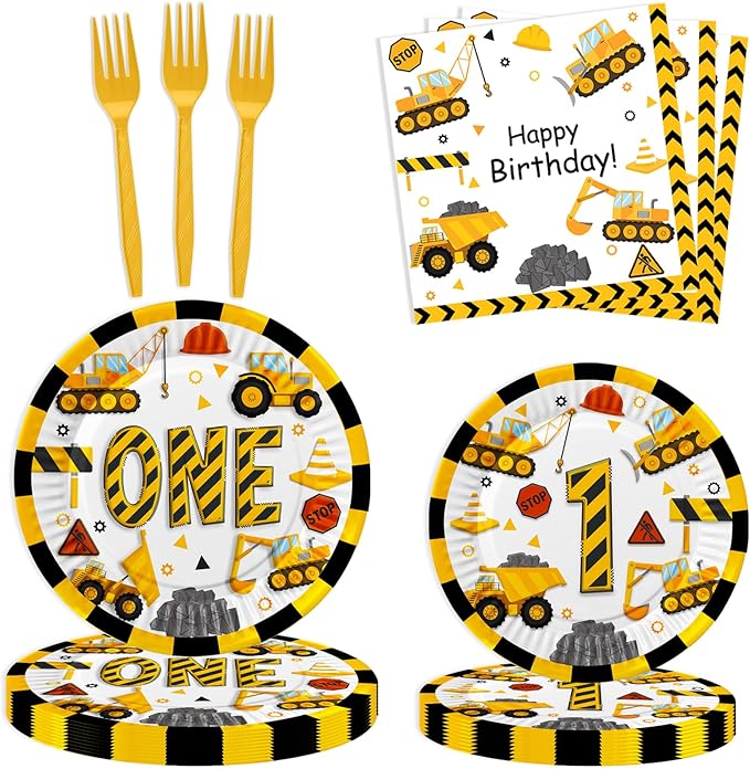 Letromp 80 Pcs Construction 1st Birthday Decorations Dump Truck One