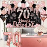 70th Birthday Decorations for Women 49pcs Black Rose Gold Black