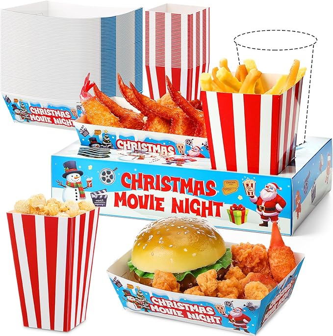 108 Pcs 36 Sets Christmas Movie Night Snack Trays Popcorn Boxes
