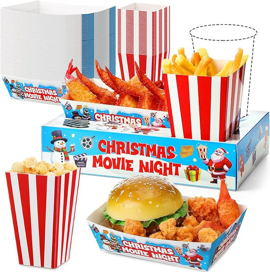 108 Pcs 36 Sets Christmas Movie Night Snack Trays Popcorn Boxes