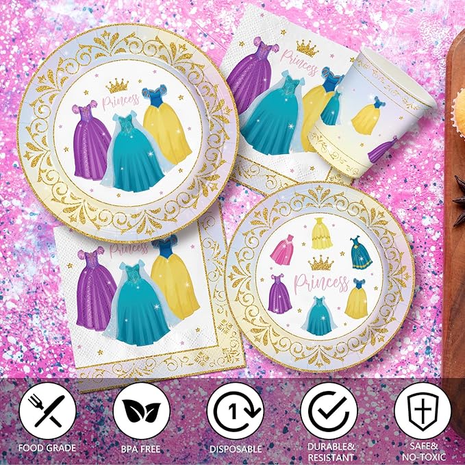 168pcs Princess Birthday Party Decorations Princess Plates Napkins