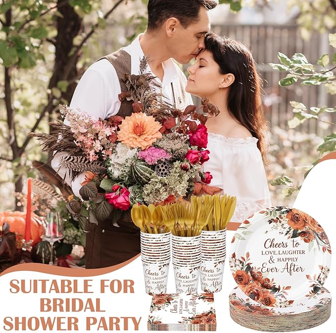 410 Pcs Terracotta Floral Wedding Decorations Fall Paper Plates and