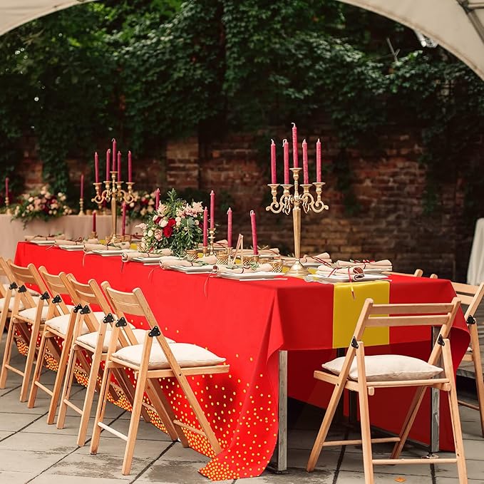 8Pack Disposable Plastic Party Tablecloths and Satin Table Runner Set