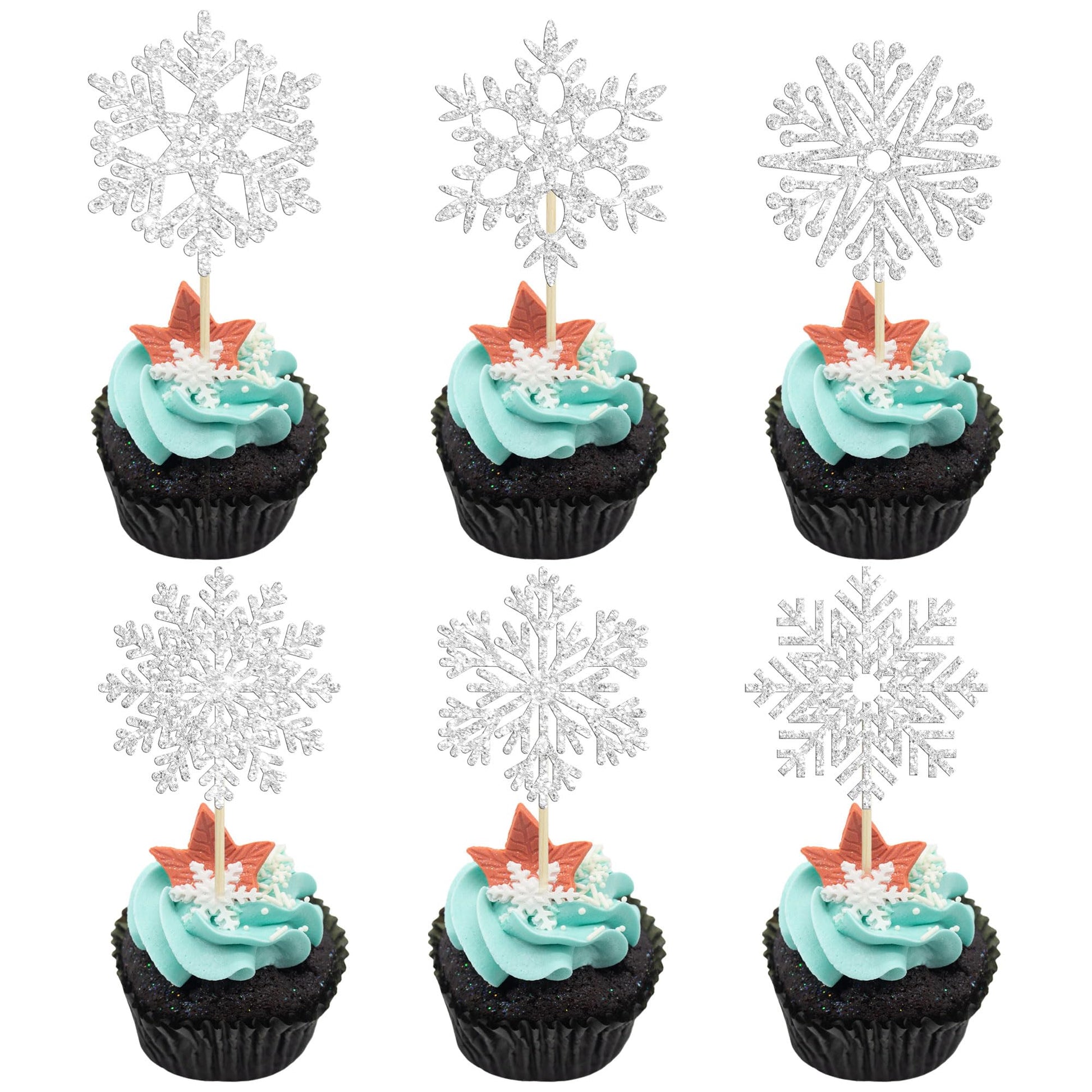 36Pcs Snowflake Cupcake Toppers Frozen Cupcake Picks Winter Frozen