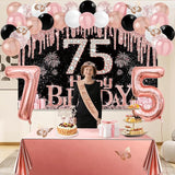 75th Birthday Decorations for Women 49pcs Black Rose Gold Black