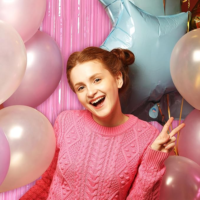 Pastel Pink Party Streamers Foil Fringe Backdrop Curtains Tinsel