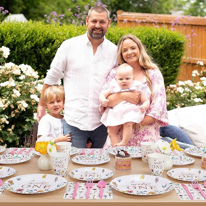 Wild and Onederful 1st Birthday Girl Plates Set 25 Guests Spring
