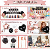 295 Pcs Black And Rose Gold Birthday Decorations Birthday