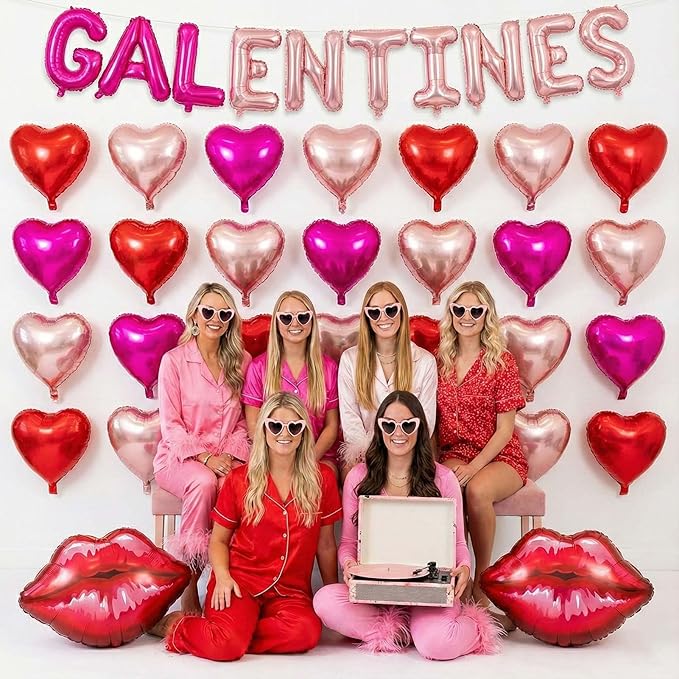 Galentine's Day Bestie Party Decorations with Red Hot Pink Heart
